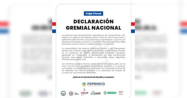 Diario HOY | Gremios se unen para expresar su respaldo firme a la Reforma de la Caja Fiscal