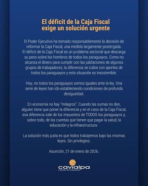 CAVIALPA sostiene que el déficit de la Caja Fiscal requiere una solución urgente y sin privilegios