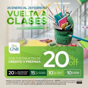 Banco GNB lanza promoción “Vuelta a Clases” con descuentos de hasta 20%