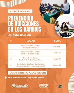 Municipalidad de Encarnación impulsa charlas barriales para la prevención de adicciones