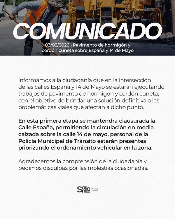 Realizan obras de pavimento y cordón cuneta en calles España y 14 de Mayo » San Lorenzo PY