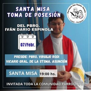 Invitan a la toma de posesión del nuevo párroco en la Parroquia San Ramón Nonato » San Lorenzo PY