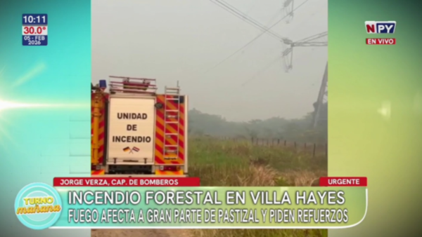 Incendio forestal en Villa Hayes genera densa humareda y moviliza a bomberos