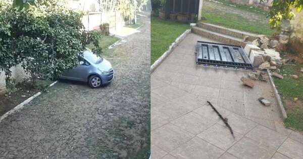 La Nación / Conductora de plataforma bajó a pasajero y huyó tras echar abajo la muralla del vecino