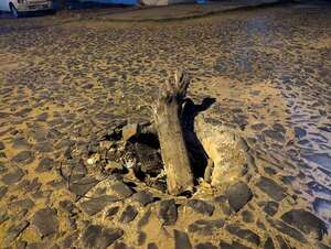 Enorme cráter señalizado con un tronco  - Crónicas Ciudadanas - ABC Color