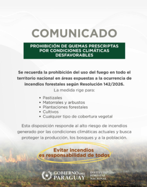 Infona prohíbe uso del fuego en todo el país ante riesgo de incendio