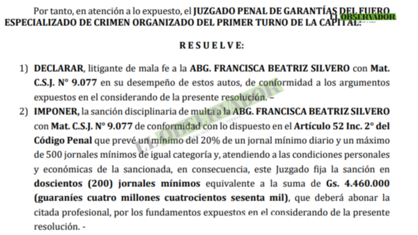 Multan a abogada de extraditables “por uso abusivo y desmedido” de mecanismos procesales