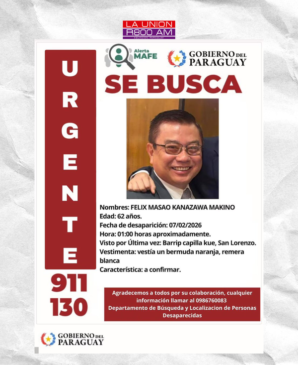 Activan protocolo de búsqueda para hallar al ex titular de la DINAC, Félix Kanazawa