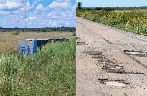 Colectivo vuelca en la PY22 a raíz de grave deterioro del tramo entre Concepción y Vallemí