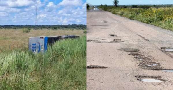 Diario HOY | Cráteres sobre la ruta provocan vuelco de ómnibus en Concepción