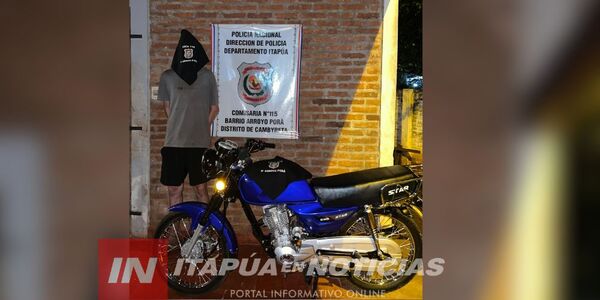 APREHENDEN A MENOR Y RECUPERAN MOTOCICLETA DENUNCIADA COMO HURTADA