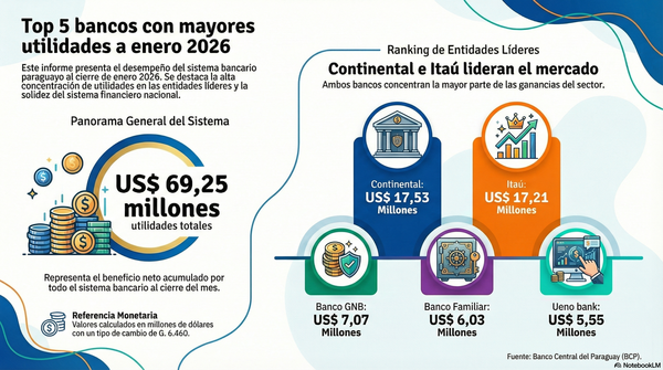 Ganancias del sistema financiero paraguayo siguen concentradas en dos entidades