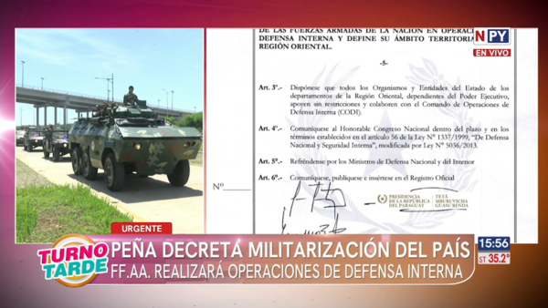 Santiago Peña decreta militarización del país: FF.AA. realizará operaciones de defensa interna