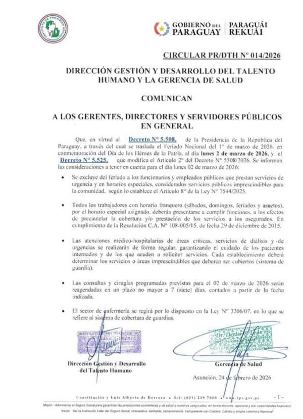 IPS Encarnación atenderá solo servicios esenciales durante el feriado nacional