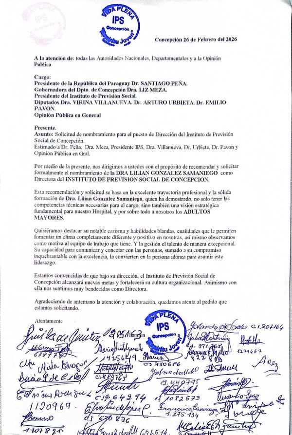 Adultos mayores solicitan nombramiento de directora para el IPS de Concepción - Concepción al Día