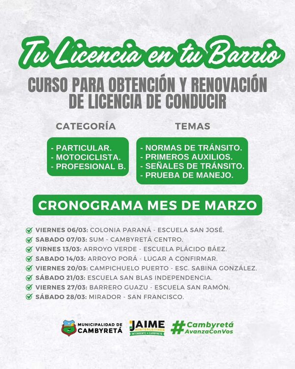 “Tu Licencia en tu Barrio” llega a más comunidades de Cambyreta