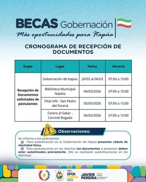 Gobernación de Itapúa inicia recepción descentralizada para becas universitarias