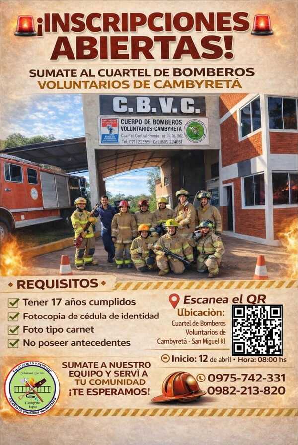 Bomberos Voluntarios de Cambyretá abren inscripción para nuevos integrantes