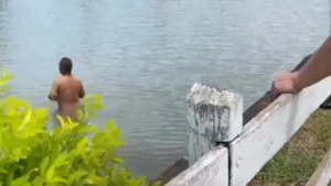 Tenía mucho calor: ka’úre se tiró a la Laguna Punta Porã de Pedro Juan y fue detenido