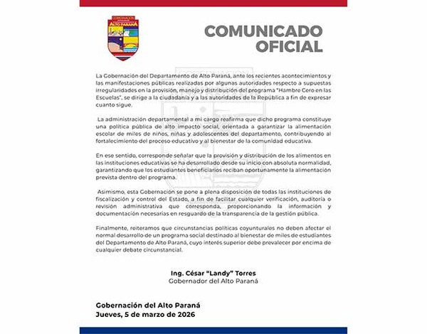 Gobernación de Alto Paraná defiende ejecución de «Hambre Cero» y rechaza cuestionamientos | DIARIO PRIMERA PLANA
