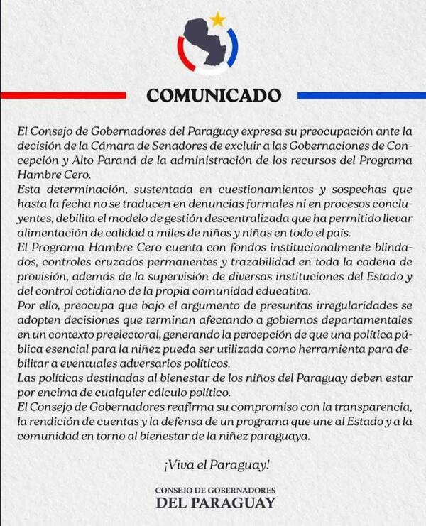 Gobernadores cuestionan decisión del Senado sobre Hambre Cero - El Trueno