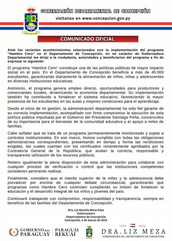 Gobernadora emite comunicado sobre Hambre Cero y destaca impacto en más de 40.000 estudiantes de Concepción - Concepción al Día