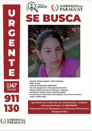 Alerta MAFE por la desaparición de una adolescente en Caaguazú - Policiales - ABC Color