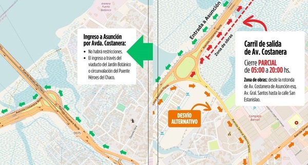 Aplicarán desvíos temporales en zona de obras del Corredor Vial Las Residentas