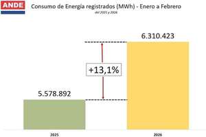 ANDE: Consumo eléctrico crece 13,1% en el primer bimestre del 2026 - Economía - ABC Color