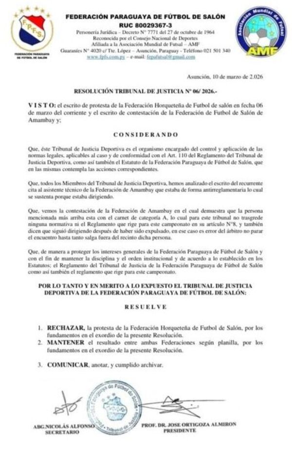 Rechazan protesta de Horqueta y se mantiene resultado ante Amambay - Concepción al Día