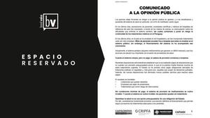Espacio Reservado: Gremios comunican a la opinión pública