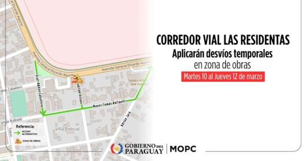 La Nación / Implementan desvíos en zona de obras del corredor vial Las Residentas