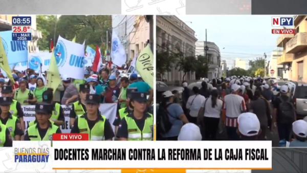 Docentes de todo el país marchan hacia el Congreso en rechazo a la reforma de la Caja Fiscal