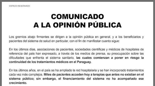 Comunicado a la opinión pública - Espacio Reservado - ABC Color