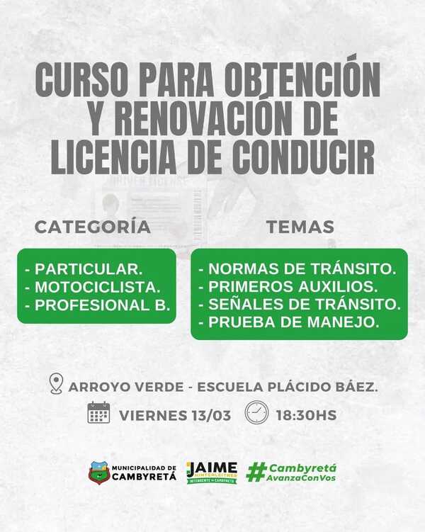 Municipalidad de Cambyretá realiza cursos itinerantes para obtener licencia de conducir