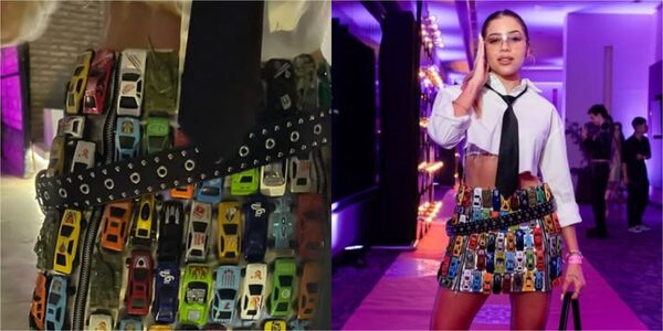 Popular / (VIDEO) ¡Kaese apareció con una minifalda de autitos de juguetes!
