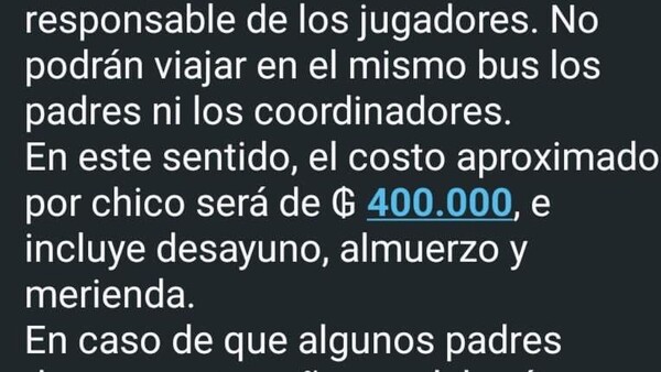 ¡G. 400 mil por jugador! Padres de un club de Sanlo estallan por un viaje carísimo a Pedro Juan
