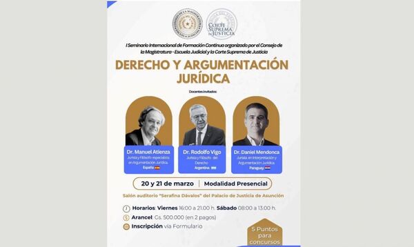 Palacio de Justicia será sede de Primer Seminario Internacional de Formación Continua sobre Derecho y Argumentación Jurídica