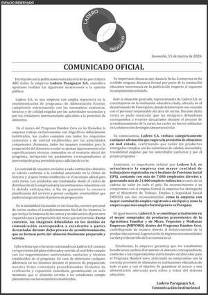 Espacio Reservado: Comunicado Oficial Ladero SA - Espacio Reservado - ABC Color