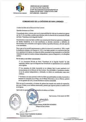 Diócesis de San Lorenzo comunica separación de asociación religiosa de la Iglesia Católica » San Lorenzo PY