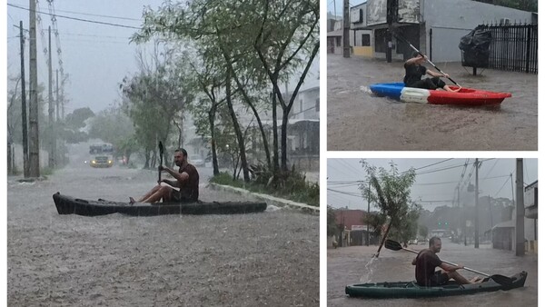 Como reclamo, anda en kayak por el raudal: "En serio estoy podrido de que mi barrio esté bajo agua”