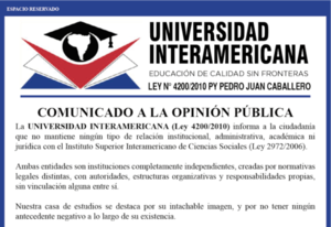 Comunicado a la opinión pública de la Universidad Interamericana - Espacio Reservado - ABC Color