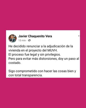El senador "Chaqueñito" renuncia a departamento del MUVH tras fuerte cuestionamiento público