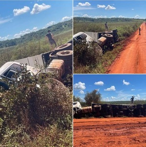 Vuelco de un camión de gran porte dejó daños materiales en Paso Yobái