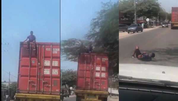 Video: peligrosa imprudencia de joven que cae de un camión tras subir en movimiento