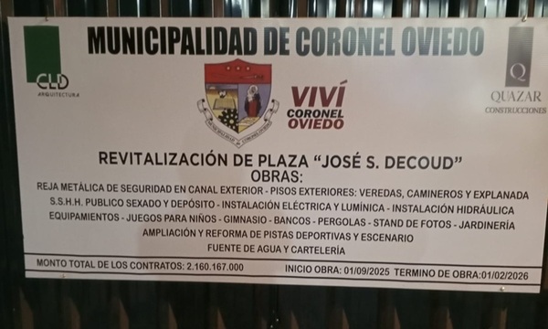 Con 47 días de retraso, Blaires afirma que obra de la Plaza José Segundo Decoud está al 90 porciento - OviedoPress
