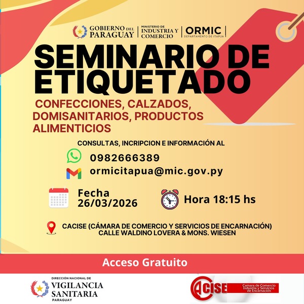 Seminario sobre etiquetado de productos abierto a emprendedores y público en Encarnación
