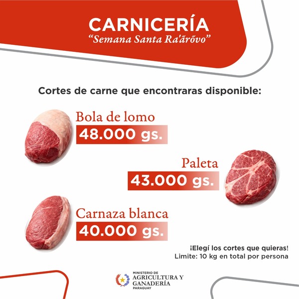 Anuncian venta de 20 toneladas de carne vacuna a bajo costo en feria