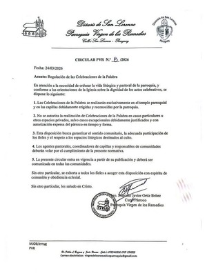 Parroquia Virgen de los Remedios regula celebraciones religiosas y prohíbe realizarlas en casas particulares » San Lorenzo PY