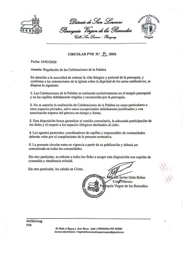 Parroquia Virgen de los Remedios regula celebraciones religiosas y prohíbe realizarlas en casas particulares » San Lorenzo PY